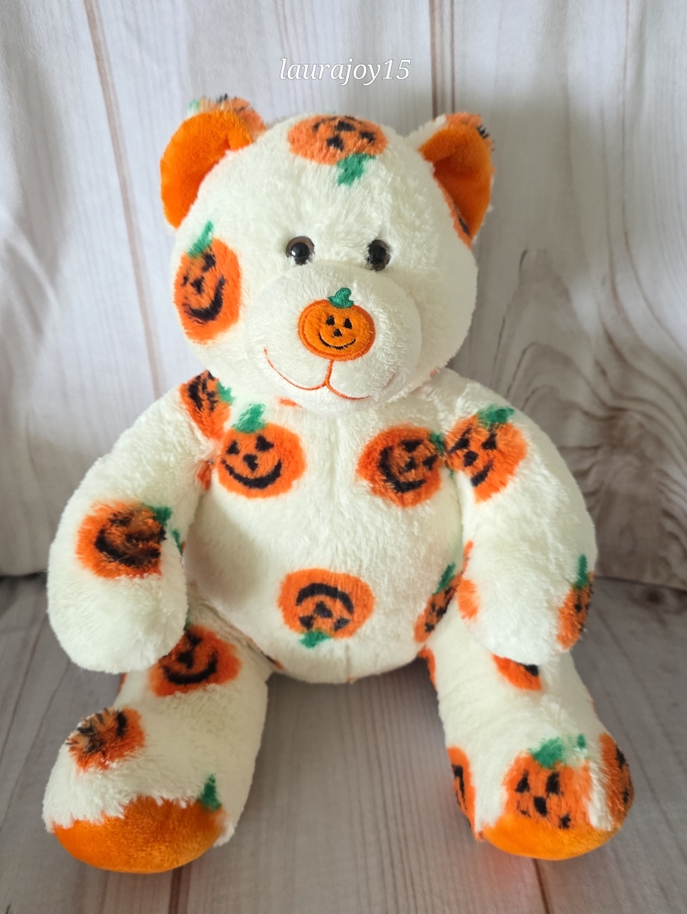 Build A Bear Pumpkin Print Teddy Bear White Pumpkin Nose 16 Inch